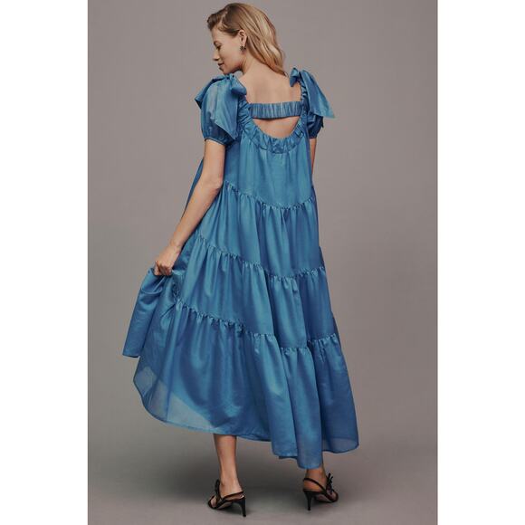 NWT Anthropologie Blue Tiered Midi Dress - XS - Picture 2 of 5